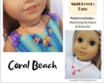Coral Beach 18 inch Doll Jewelry Pattern Designed to Fit Popular 18" Dolls - Bling Bling Hello - PDF - Pixie Faire