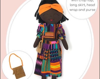 Zuri Binti Doll 23" Cloth Doll Pattern with Crop Top, Long Skirt, Headwrap, and Purse - My Sunshine Dolls - PDF - Pixie Faire