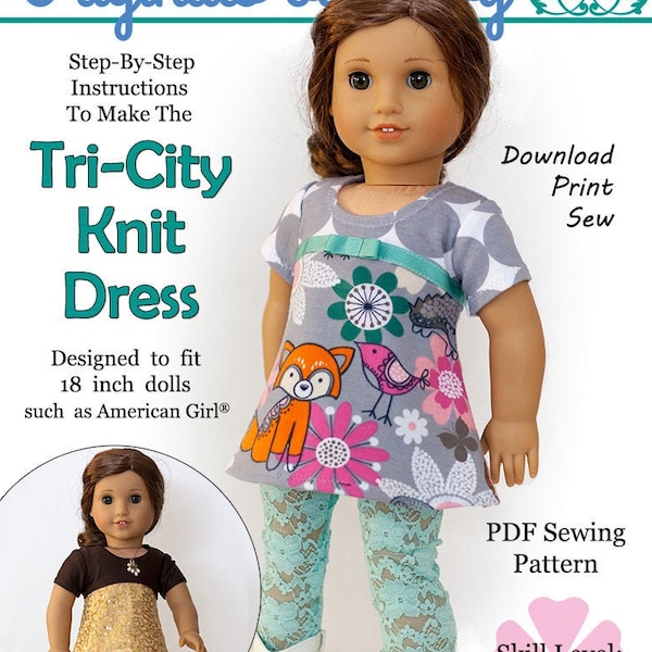 Tri-City Knit Dress 18 Inch Doll Clothes Pattern Fits Dolls such as American Girl® - Originals By Gaby - PDF - Pixie Faire