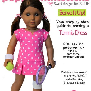 Serve It Up! Tennis Dress 18 inch Doll Clothes Pattern Fits Popular 18&quot; Dolls - Peppermintsticks - PDF - Pixie Faire