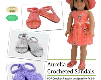 Aurelia Crocheted Sandals 18 inch Doll Clothes Shoe Pattern Fits Popular 18" Dolls - Sweet Pea Fashions - PDF - Pixie Faire