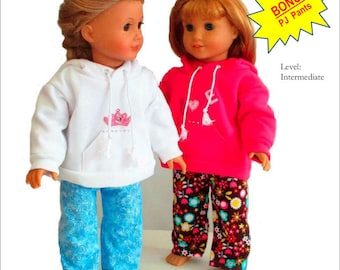 Weekend Wear Pullover Hoodie PJ Pants 18 inch Doll Clothes Pattern Fits Popular 18&quot; Dolls - Flossie Potter - PDF - Pixie Faire