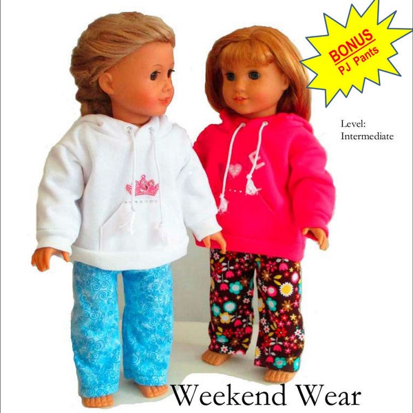 Weekend Wear Pullover Hoodie PJ Pants 18 inch Doll Clothes Pattern Fits Dolls such as American Girl® - Flossie Potter - PDF - Pixie Faire