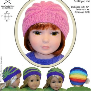Puede incluir: Un patrón de tejido para un gorro de dos vías "Titfer-Tat" acanalado diseñado para muñecas de 45,7 cm. El patrón incluye instrucciones para hacer un gorro rosa, morado, verde y arcoíris.
