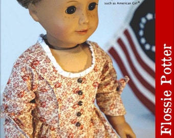 Betsy Ross Shop Dress 18 inch Doll Clothes Pattern Fits Dolls such as American Girl® - Flossie Potter - PDF - Pixie Faire