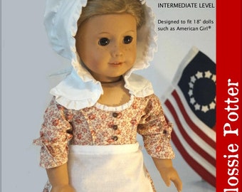 Betsy Ross Shop Apron & Cap 18 inch Doll Clothes Pattern Fits Popular 18" Dolls - Flossie Potter - PDF - Pixie Faire