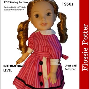 Joni's Uptown Dress 14.5 inch Doll Clothes Pattern Designed to Fit Dolls Such As WellieWishers™ - Flossie Potter - PDF - Pixie Faire
