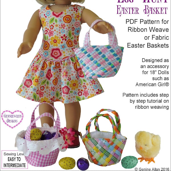 Egg Hunt - Easter Basket 18 inch Doll Accessory Pattern Fits 18” Dolls such as American Girl® - Genniewren Designs - PDF - Pixie Faire