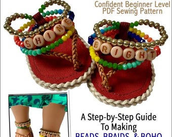 Beads, Braids, & Boho Sandals 18 inch Doll Clothes Shoe Pattern Fits Popular 18" Dolls - Miche Designs - PDF - Pixie Faire