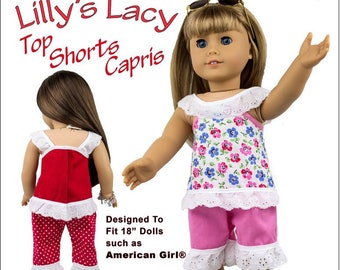 Lilly's Lacy Top Shorts Capris 18 cali Wzór na ubranka dla lalek Pasuje do popularnych lalek 18" - Just 4 Us Dolls - PDF - Pixie Faire