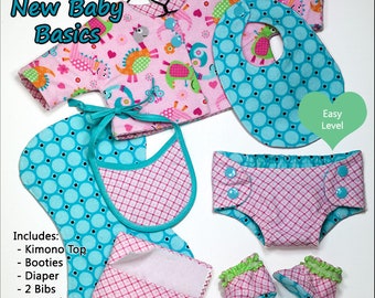 Patrón de ropa para muñecas de 15 pulgadas New Baby Basics, apto para muñecas bebés como Bitty Baby™ y Bitty Twins™ - Baby Mine - PDF - Pixie Faire
