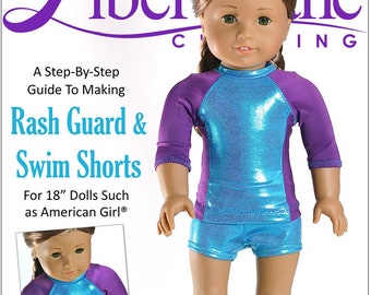 Rash Guard and Boy Cut Swim Shorts 18 inch Doll Clothes Pattern Fits Dolls such as American Girl® - Liberty Jane - PDF - Pixie Faire