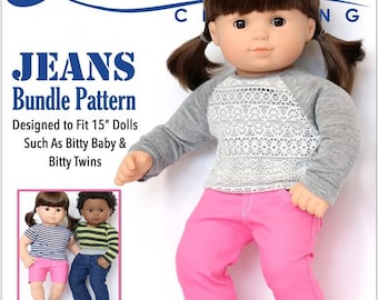 Jeans Bundle 15 Zoll Puppenkleidung Muster passend für 15 Zoll Babypuppen wie Bitty Baby® oder Bitty Twins® - Liberty Jane - PDF - Pixie Faire