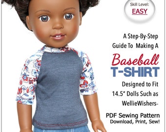 Baseball T-Shirt 14.5 inch Doll Clothes Pattern Fits Dolls such as WellieWishers™ - Liberty Jane - PDF - Pixie Faire