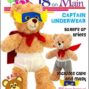 Captain Underwear BAB Doll Clothes Pattern Designed to Fit Build-A-Bear Workshop® Dolls - 18 On Main - PDF - Pixie Faire