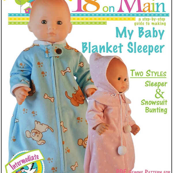 My Baby Blanket Sleeper or Snowsuit 15 inch Doll Clothes Pattern Designed to Fit Dolls such as Bitty Baby® - 18 On Main - PDF - Pixie Faire