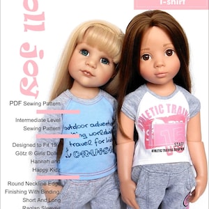 Raglan Sleeved T-Shirt 19 inch Doll Clothes Pattern Fits Dolls Such as Gotz® Hannah or Happy Kidz - Doll Joy - PDF - Pixie Faire