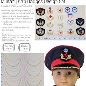 Peut inclure: Un ensemble de 34 motifs de broderie machine pour badges de casquettes militaires. Les motifs comprennent une variété de symboles militaires, tels que des étoiles, des ancres et des couronnes. Les motifs sont parfaits pour ajouter une touche de patriotisme aux vêtements ou aux accessoires de votre poupée. Les motifs sont disponibles dans une variété de formats, y compris DST, EXP, HUS, JEF, PES, VIP, VP3 et XXX.