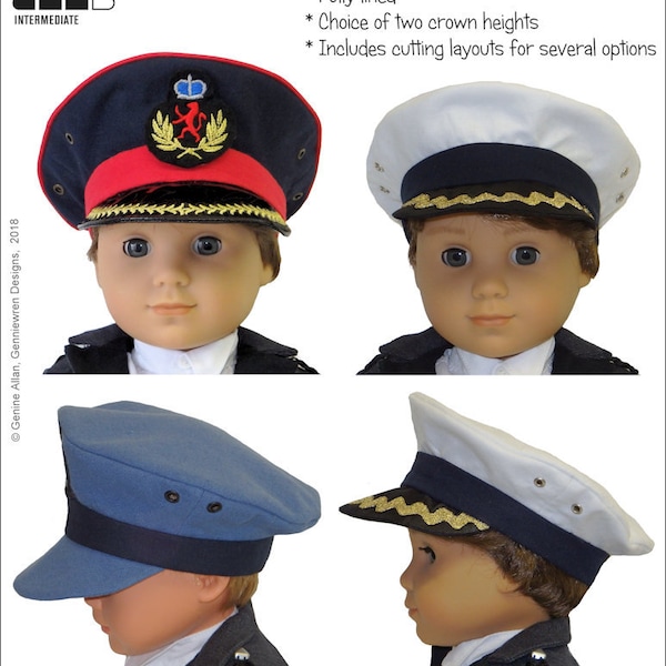 Military Style Cover 18 inch Doll Clothes Hat Pattern Fits Dolls such as American Girl® - Genniewren Designs - PDF - Pixie Faire