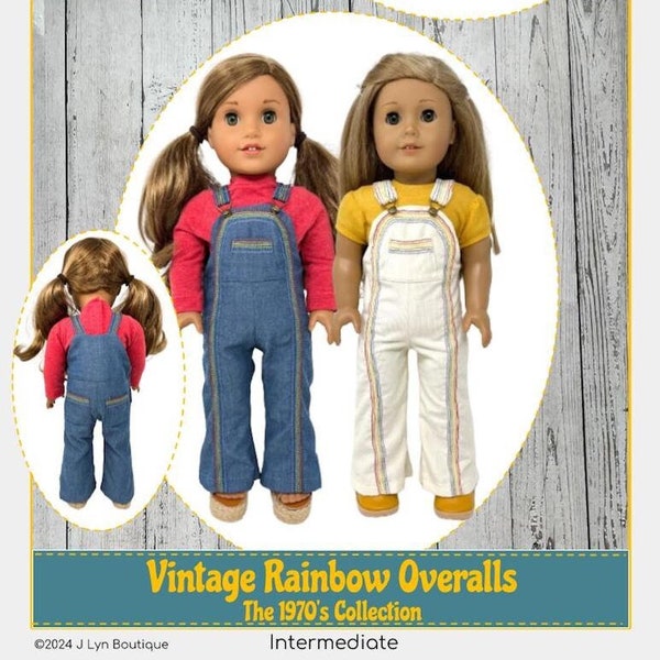 Vintage Rainbow Overalls 18 inch Doll Clothes Pattern Fits Dolls such as American Girl® - J Lyn Boutique - PDF - Pixie Faire