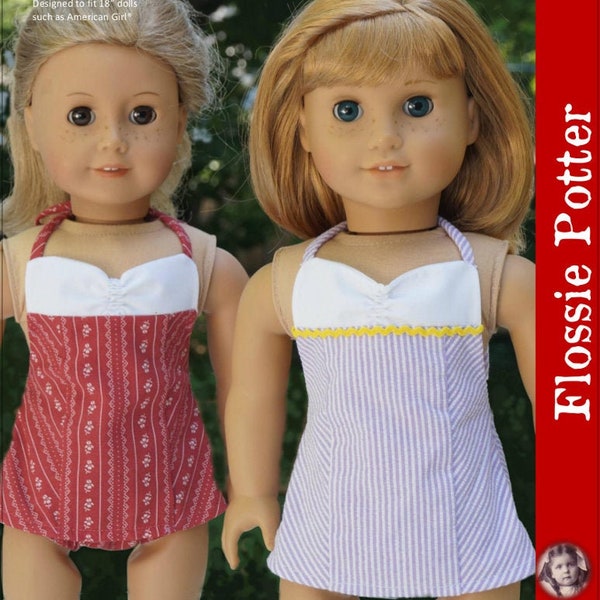 1950s Swimsuit 18 inch Doll Clothes Pattern Fits Dolls such as American Girl® - Flossie Potter - PDF - Pixie Faire