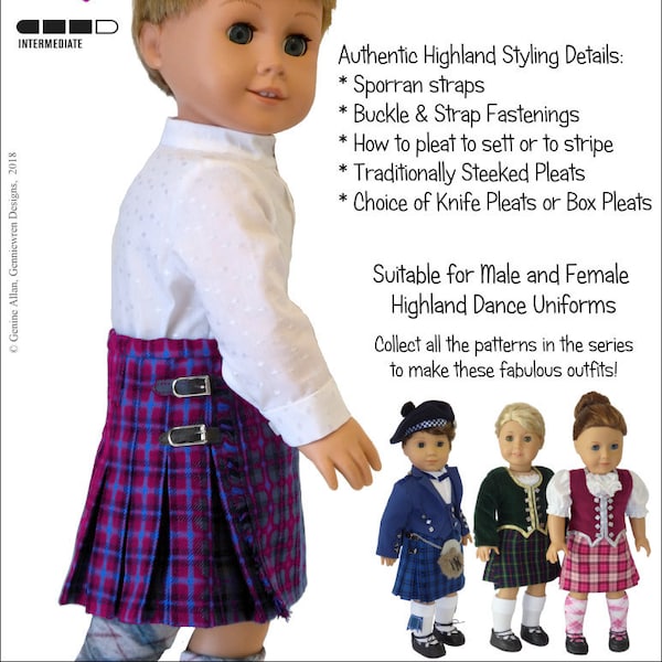 Highland Kilt 18 inch Doll Clothes Pattern Fits Dolls such as American Girl® - Genniewren Designs - PDF - Pixie Faire