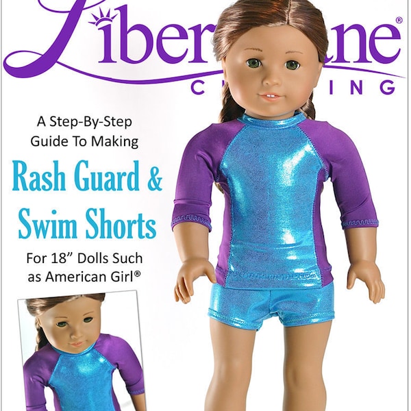 Rash Guard and Boy Cut Swim Shorts 18 inch Doll Clothes Pattern Fits Dolls such as American Girl® - Liberty Jane - PDF - Pixie Faire