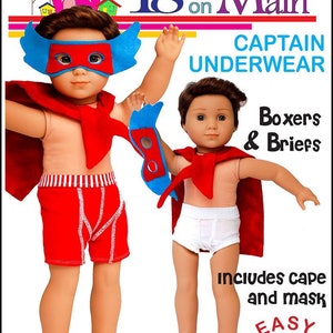 Patron de vêtements pour poupée garçon Captain Underwear de 18 pouces s'adapte aux poupées populaires de 18 pouces - 18 pouces sur la pièce principale - PDF - Pixie Faire