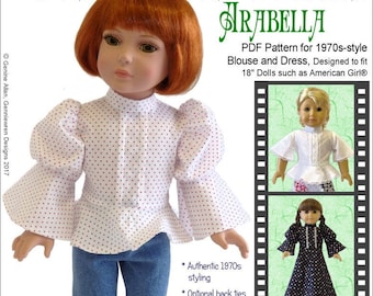 Arabella 70s Style Blouse, Dress 18 inch Doll Clothes Pattern Fits Popular 18" Dolls - Genniewren Designs - PDF - Pixie Faire