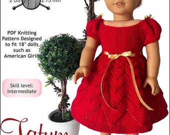 Tatum Dress 18 inch Doll Clothes Knitting Pattern Fits Popular 18" Dolls - Dan-El Designs - PDF - Pixie Faire