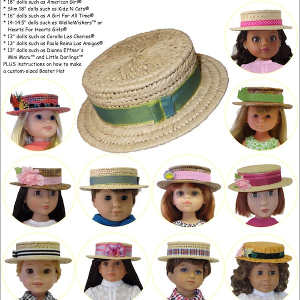 Victorian and Edwardian Style Boater Hat 13-18 inch Doll Clothes Pattern - Genniewren Designs - PDF - Pixie Faire