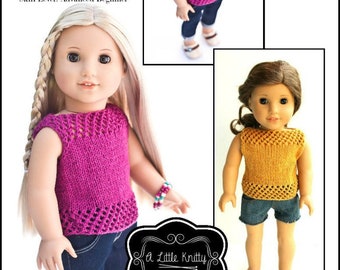 Jessica Summer Sweater 18 inch Doll Clothes Knitting Pattern Fits Popular 18" Dolls - A Little Knitty - PDF - Pixie Faire