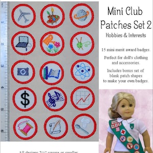 Mini Club Patches Design Set 2 - Hobbies & Interests Machine Embroidery Designs - Sized for dolls - Genniewren Designs - Pixie Faire