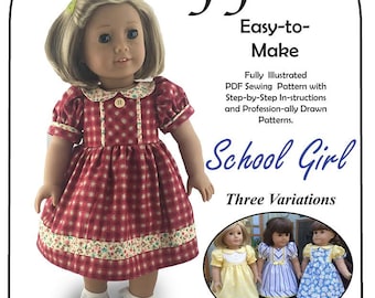 School Girl Dresses 18 inch Doll Clothes Pattern Fits Dolls such as American Girl® - Crabapples - PDF - Pixie Faire