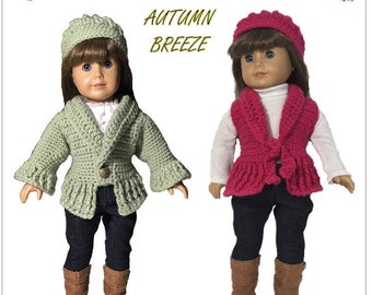 Autumn Breeze Sweater & Hat 18 inch Doll Clothes Crochet Pattern Fits Dolls such as American Girl® - Lovely Lilacs - PDF - Pixie Faire