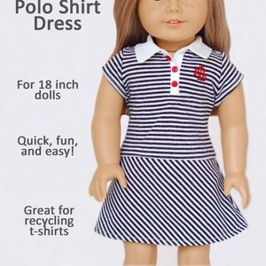 Polo Shirt Dress 18 inch Doll Clothes Pattern Fits Dolls such as American Girl® - Doll Duds - PDF - Pixie Faire