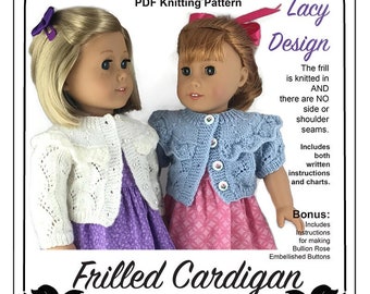 Frilled Cardigan 18 inch Doll Clothes Knitting Pattern Fits Dolls such as American Girl® - Crabapples - PDF - Pixie Faire