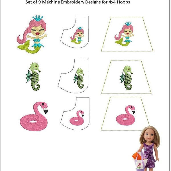 Key West Machine Embroidery Design Set - Sized for use with 14.5” Dolls - Frog Princess Fashions - Pixie Faire