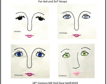 Pandora Faces 18th Century Doll Faces Machine Embroidery Design - Frog Princess Fashions - Pixie Faire
