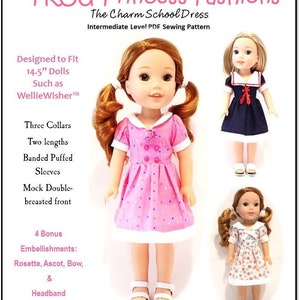 Charm School Dress 14.5 inch Doll Clothes Pattern Fits Dolls Such as WellieWishers™ - Frog Princess Fashions - PDF - Pixie Faire