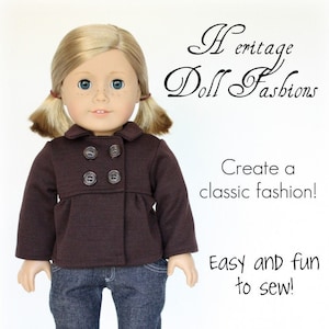 Empire Peacoat 18 inch Doll Clothes Pattern Fits Dolls such as American Girl® - Heritage Doll Fashions - PDF - Pixie Faire