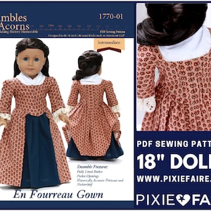 1770 En Fourreau Gown 18 inch Doll Clothes Pattern Fits Popular 18&quot; Dolls - Thimbles and Acorns - PDF - Pixie Faire