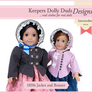 1850s Dolly Jacke & Mütze Schnittmuster für 18 Zoll Puppenkleidung - PDF - Pixie Faire