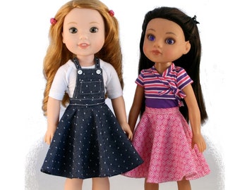 Circle Skirt Overalls 14-14.5 inch Doll Clothes Pattern Instant Download or H4H - Forever 18 Inches - PDF - Pixie Faire