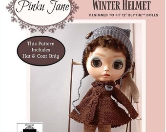 Swing Coat and Winter Helmet 12 inch Doll Clothes Crochet Pattern Fits 12" Blythe™ Dolls - Pinku Jane - PDF - Pixie Faire