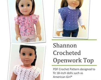 Shannon Crocheted Openwork Top 18 inch Doll Clothes Crochet Pattern Fits American Girl® - Sweet Pea Fashions - PDF - Pixie Faire