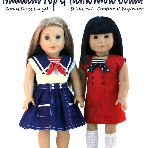 Nautical Top and Removable Collar 18 inch Doll Clothes Pattern Fits Dolls such as American Girl® - Forever 18 Inches - PDF - Pixie Faire