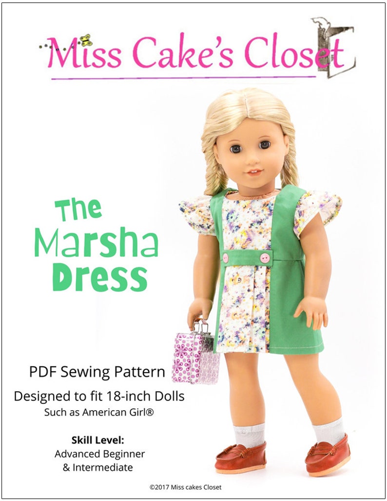 The Marsha Dress 18 inch Doll Clothes Pattern Fits Dolls such as American Girl® Miss Cake's Closet PDF Pixie Faire image 2