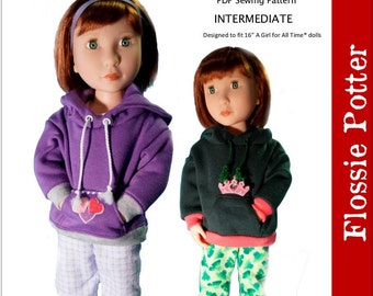 Weekend Wear Hoodie & PJ Pants 16 inch Doll Clothes Pattern Fits Dolls such as A Girl For All Time® - Flossie Potter - PDF - Pixie Faire