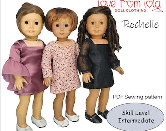 Rochelle Dress 18 inch Doll Clothes Pattern Designed to Fit Popular 18" Dolls - Love From Lola - PDF - Pixie Faire